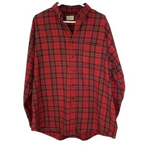 LL Bean Soft Cotton Red and Black Plaid Flannel Sz XL